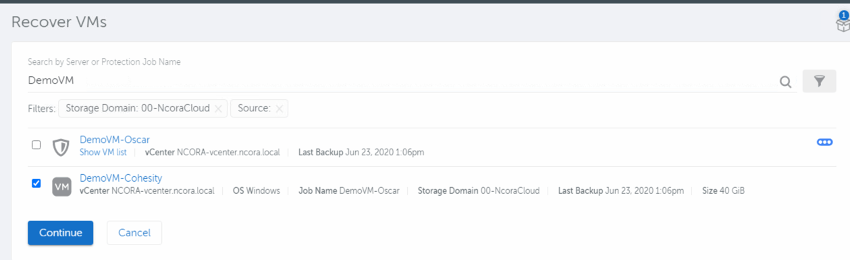 Restaurar un backup de Cohesity