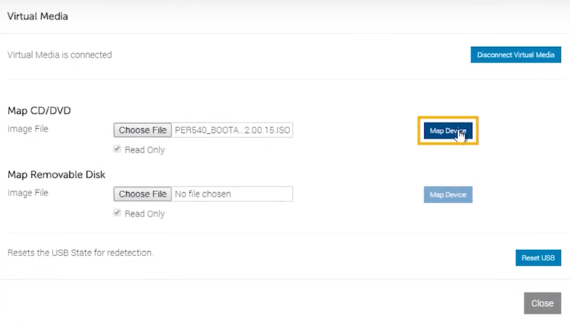 Unidad Virtual para mapear ISO en upgrade Firmware servidor Dell